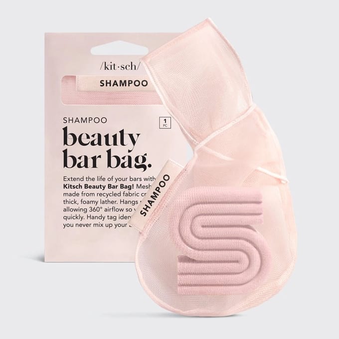 Kitsch | Beauty bar pouch | Shampoo bewaarzakje | Roze | Met naamtag