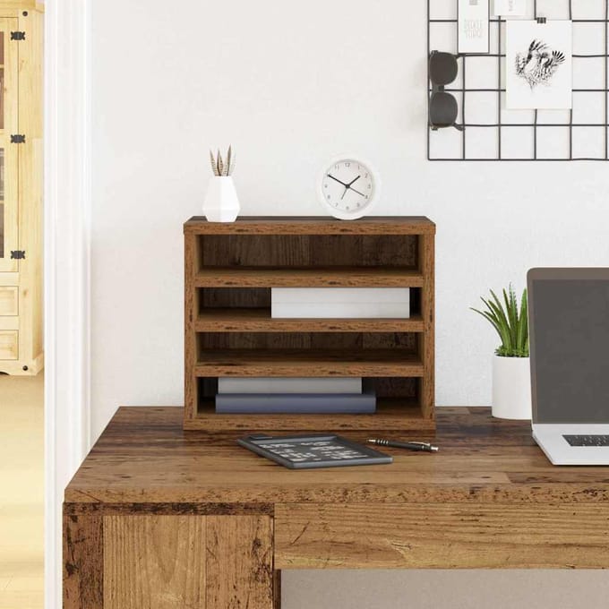 vidaXL - Bureau - organizer - Oudhout - 36 - x - 26 - x - 29,5 - cm - Bewerkt - hout