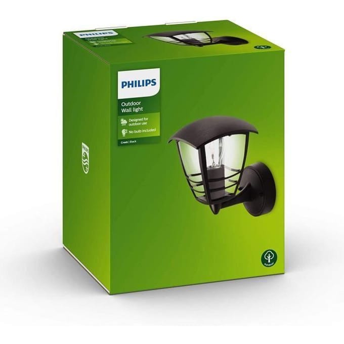 Buitenmuurverlichting - PHILIPS - Creek - Omhoog gericht - Zwart - IP44