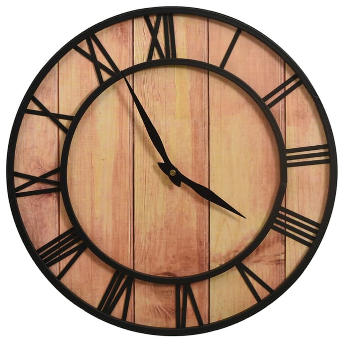 vidaXL - Wandklok - 39 - cm - MDF - en - ijzer - bruin - en - zwart