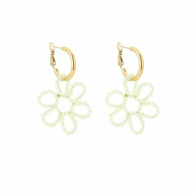 Bijoutheek Oorhangers Bloem Kleine Kralen Cream Mint