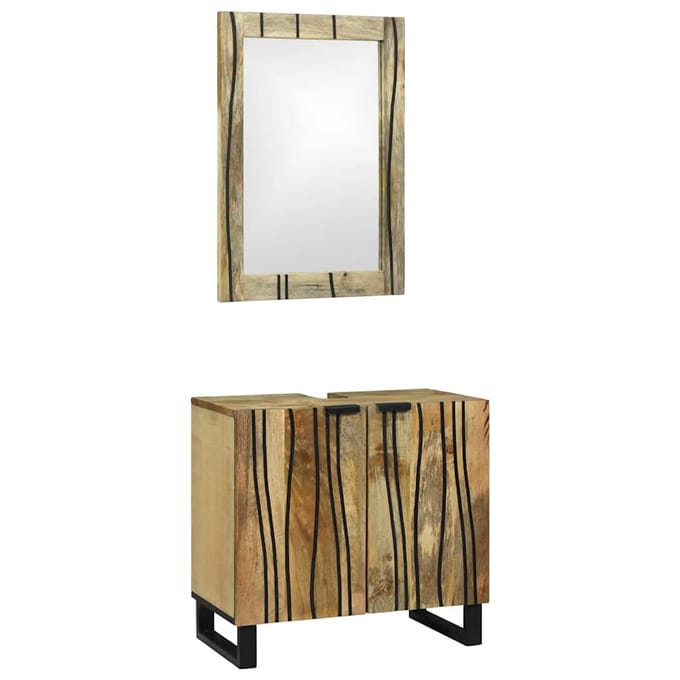 vidaXL - Badkamerkast - set - 2 - st - Naturel - Massief - Mango - Hout