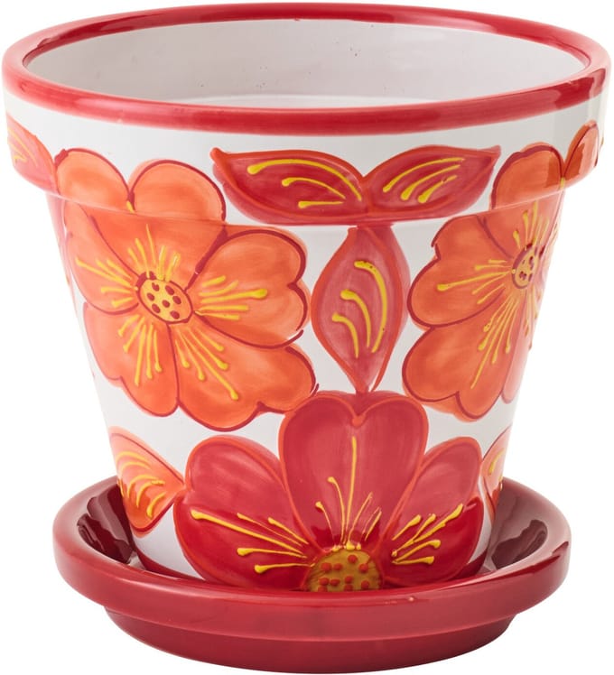 J-Line bloempot - keramiek - oranje/wit - medium