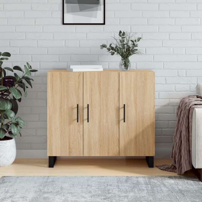 vidaXL - Dressoir - 90x34x80 - cm - bewerkt - hout - sonoma - eikenkleurig
