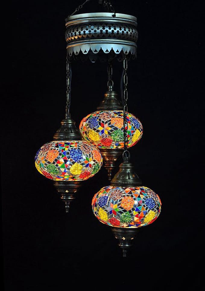 Turkse lamp - hanglamp - multicolour - 3 bollen - mozaïek glas 13 cm