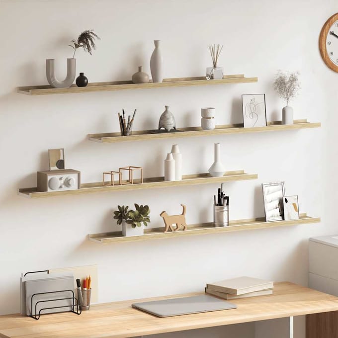 vidaXL - Wandschappen - 4 - st - 100x9x3 - cm - wit - en - sonoma - eikenkleurig
