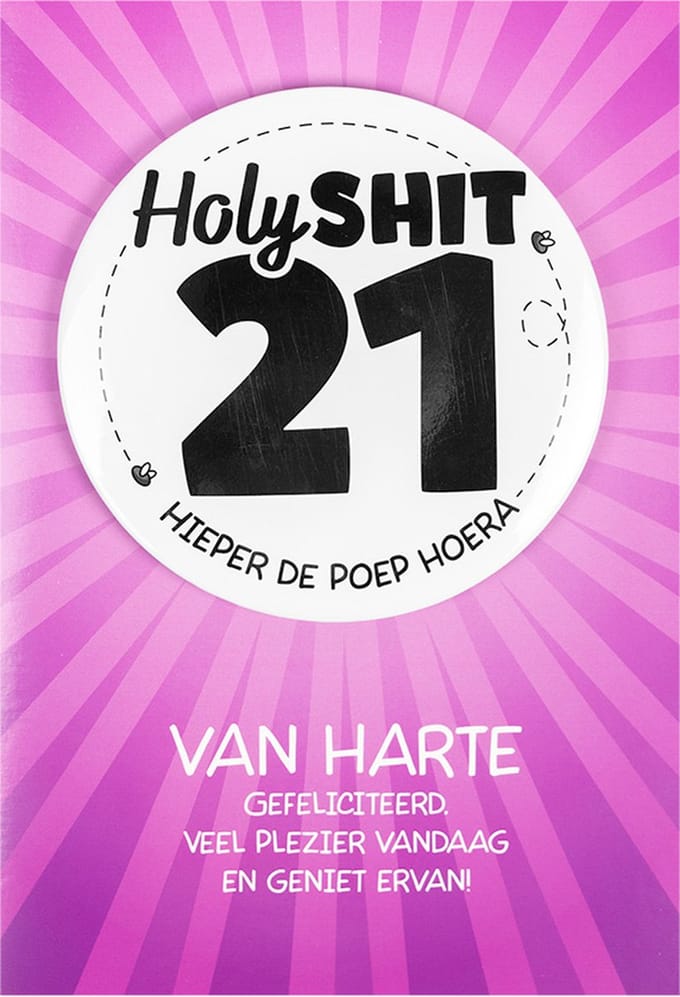 Shit wat een superleuke button | Wenskaart | 21 jaar