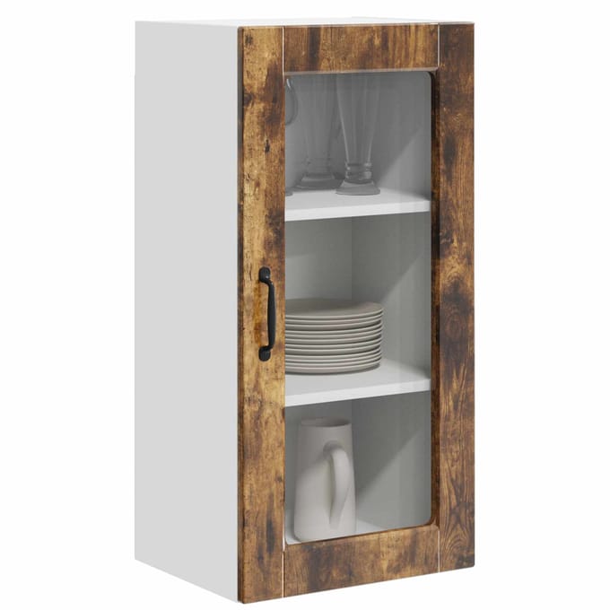 vidaXL - Wandglas - Kasten - LUCCA - Gerookt - eiken - 40 - x - 31 - x - 80 - cm