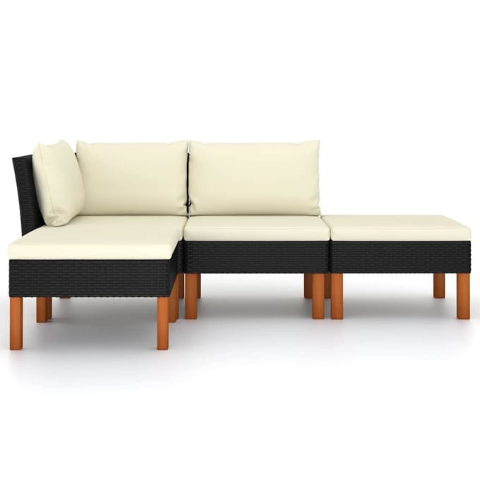 vidaXL - 4-delige - Loungeset - met - kussens - poly - rattan - zwart