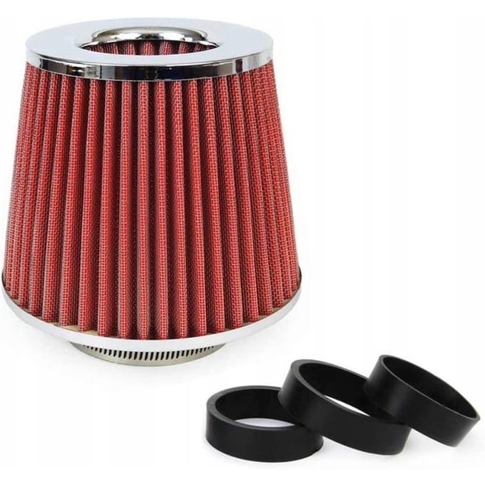 AMiO Open Luchtfilter Sport Filter met Cold Air Intake Rood - Chrome [Sportfilter Powerfilter Universeel]