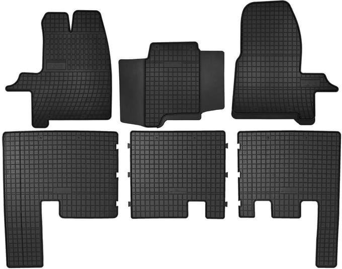 Dywaniki samochodowe gumowe do: Ford Transit Custom van, 2 rzędy (2012-2021) - czarne, dopasowane