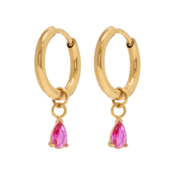 Essenza Oval Pink Stone Charm Earrings Gold