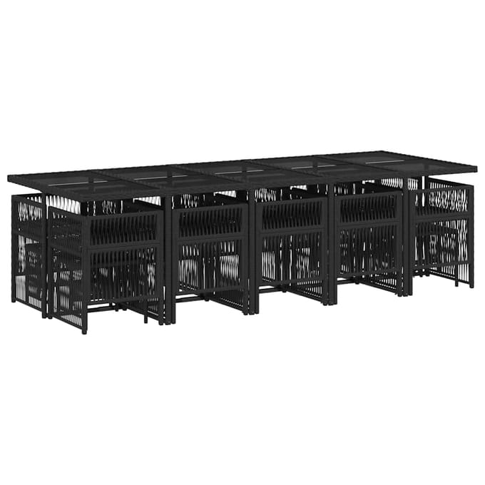 vidaXL - 15-delige - Tuinset - met - kussens - poly - rattan - zwart