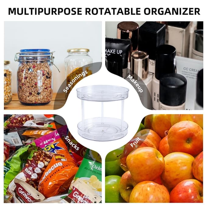 Organisateur rotatif Transparent Double couche, support d'assaisonnements de cuisine rotatif, étui maquillage Small transparent