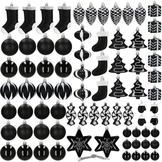 Springos Kerstballen - Kerstversiering - Onbreekbaar - 77 Stuks - Zwart