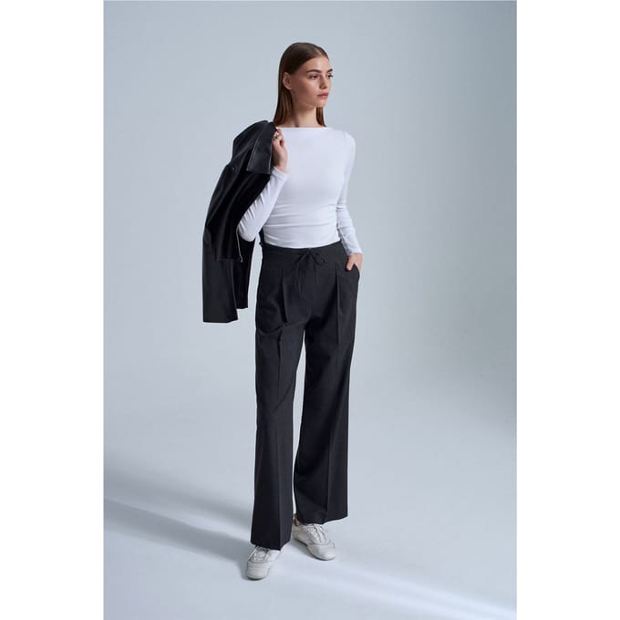 Wijde-pijp Crepe Trousers met Touwtjes