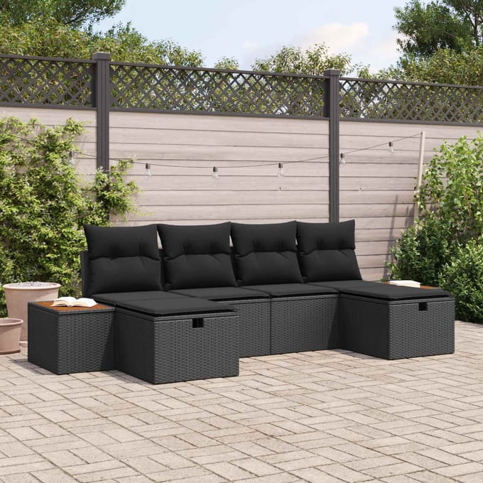 vidaXL - Tuinbank - Set - 6 - st - Zwart - poly - rattan