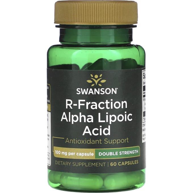 R-Fractie Alfa-liponzuur, Dubbele Sterkte, 100 mg, 60 capsules