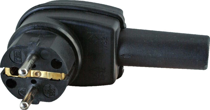 Kopp Stekker RA - Rubber - CEE 7/VII - Haaks - 16A 230V - Zwart