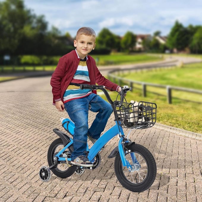 Kinderfiets - Loopfiets - Leren Fietsen - Met Zijwielen - 12 Inch - Blauw