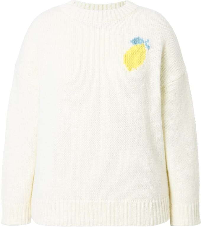Studio Untold - Dames - Trui oversized shape citroenmotief op de rug - Off-white - Maat 54+