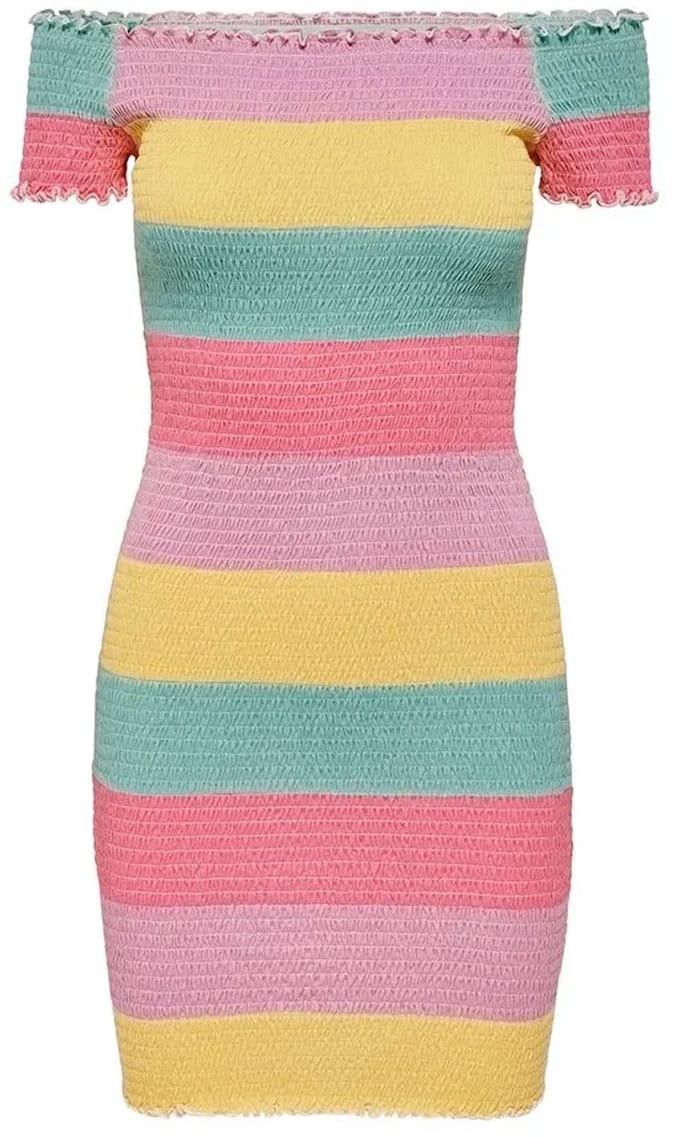 Only Elila Off Shoulder Smock Korte Mouw Jurk Veelkleurig M Vrouw