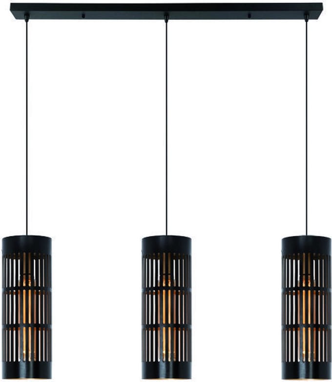 Freelight Hanglamp Scarico Zwart Goud 3 Lichts Balk E27 Fitting