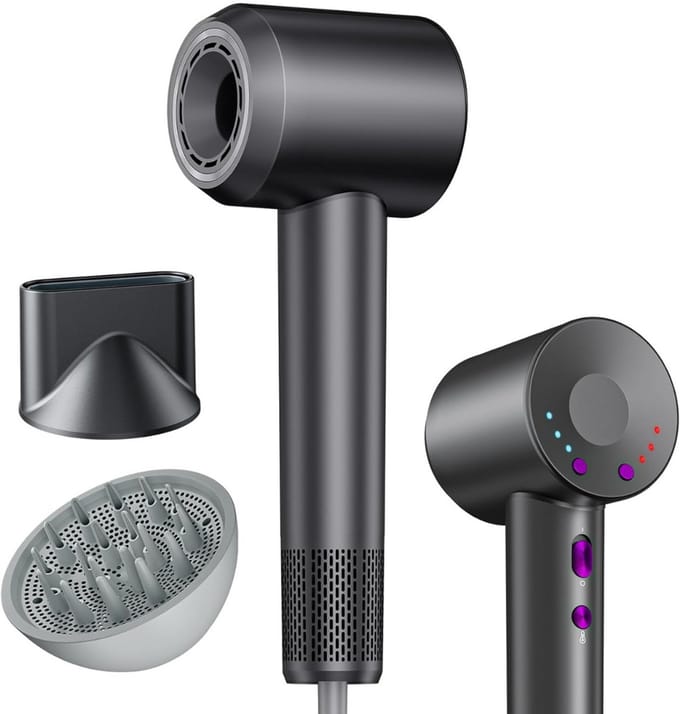 Fohn met Diffuser - Haardroger Krullen - Haarfohn - Fohnborstel - Zwart