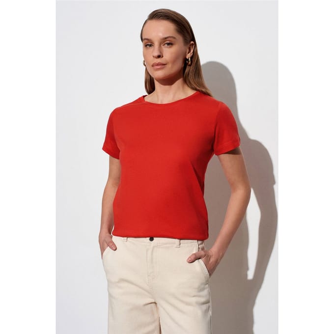 Dames T-shirt met ronde hals en korte mouwen