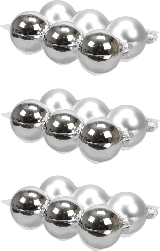 18x stuks kerstversiering kerstballen zilver van glas - 8 cm - mat/glans - Kerstboomversiering