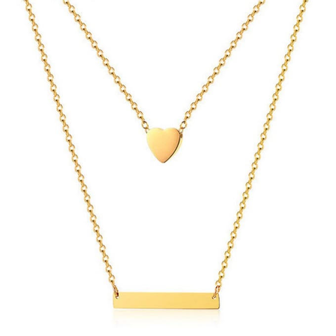 Dubbele ketting Edelstaal verguldkleurig Horizontal Bar Heart