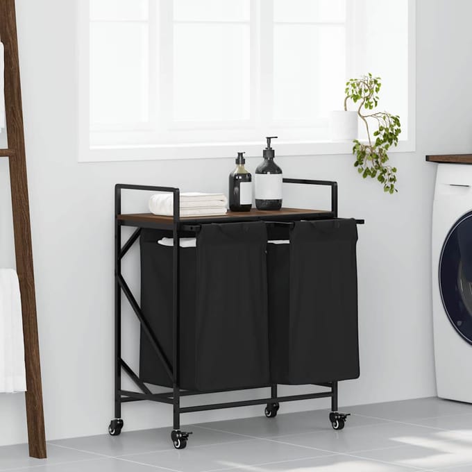 vidaXL - Wasmand - 2 - vakken - met - planken - bruin - eikenkleurig