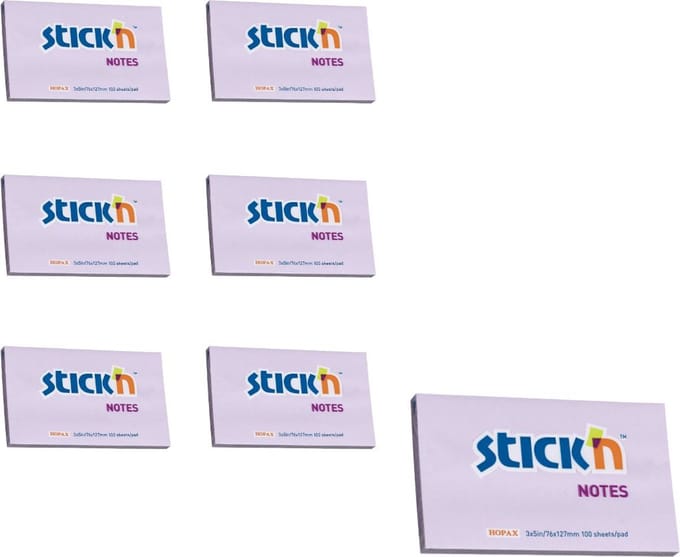 Stick'n Sticky Notes - 6 pack - 76x127mm - Pastel Paars - 100 Memoblaadjes per blok