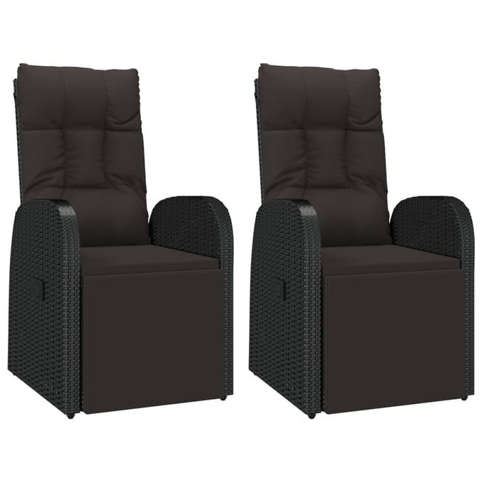 vidaXL Tuinstoelen 2 st verstelbaar met kussens poly rattan zwart
