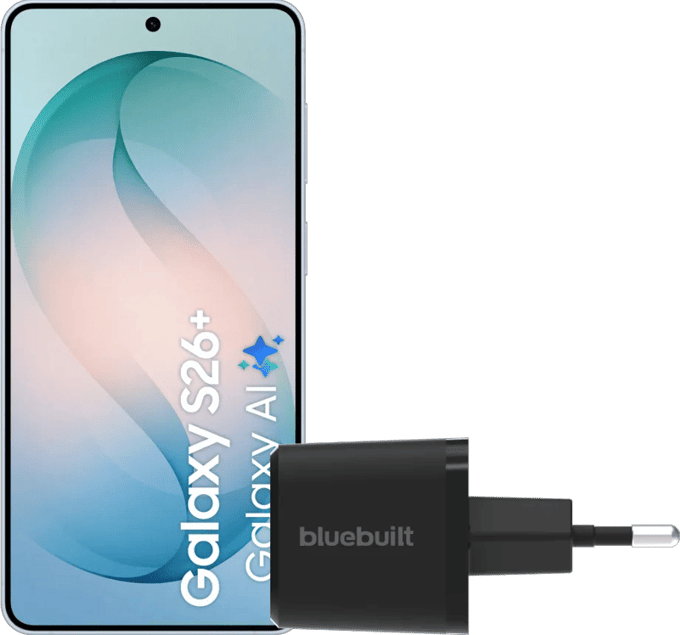 Samsung Galaxy S26 Plus 256GB Lichtblauw 5G + BlueBuilt Oplader 45 Watt Zwart