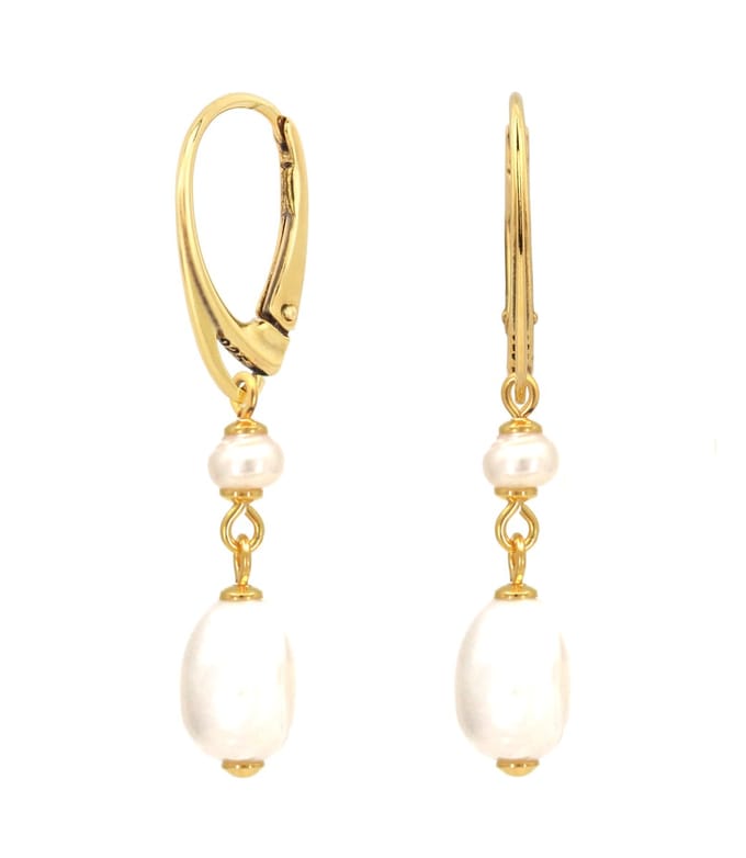 ARLIZI 2425 Oorbellen witte zoetwaterparels hanger - verguld - 4 cm