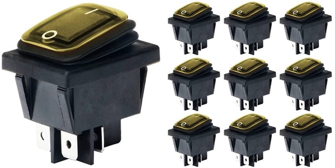 Orbit Electronic Wipschakelaar ON-OFF - 4-pins - 30x22mm - 16A 250V - Spat Waterdicht - KCD4-201-16 - Geel - 10 stuks