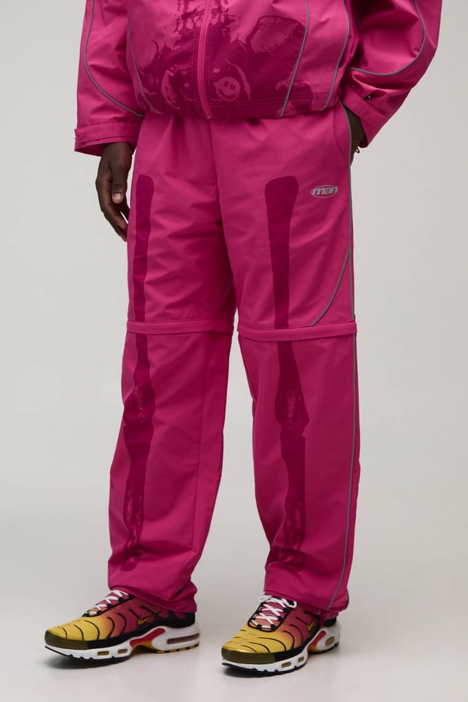 Joggingbroek Met Elastische Band, Ritssluiting, Reflecterende Bies En Skeletprint In Relaxed Fit | Pink | Size Medium