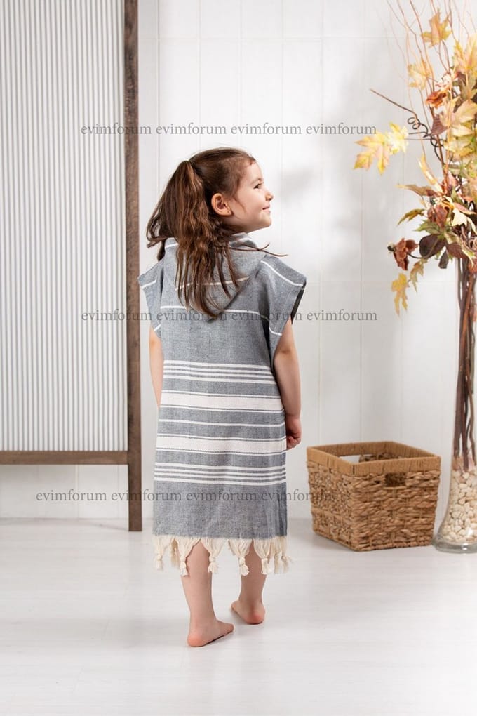 Jaju Baby - Kinderbadjas - Strandponcho - Grijs - 7/8 Jaar
