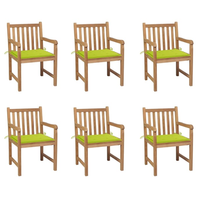 vidaXL - Tuinstoelen - 6 - st - met - heldergroene - kussens - massief - teakhout