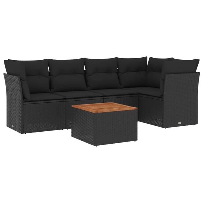 vidaXL - 6-delige - Loungeset - met - kussens - poly - rattan - zwart