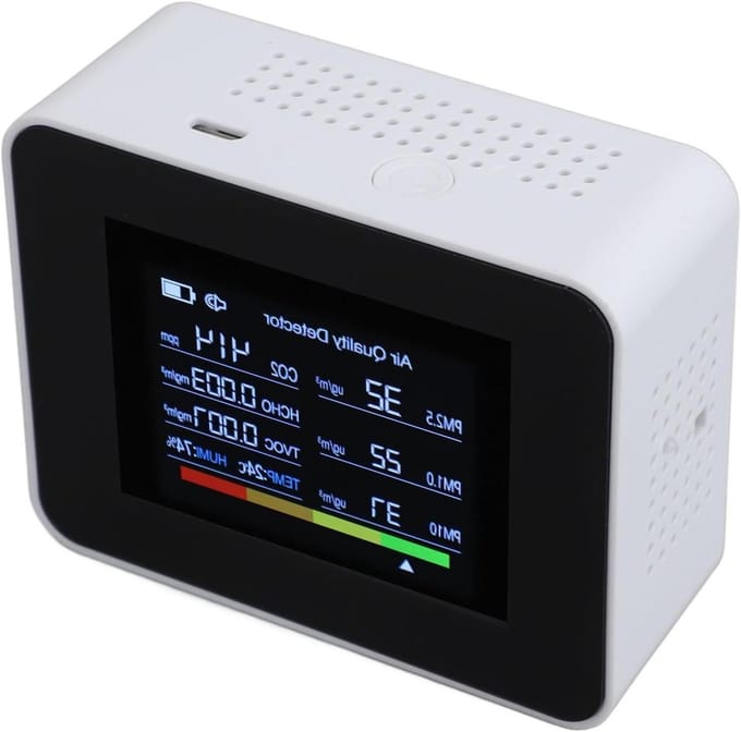 Luchtkwaliteit Meter - CO2 Detector - Binnenlucht Meten - NDIR Sensor Nauwkeurig - 8 in 1 - Wit