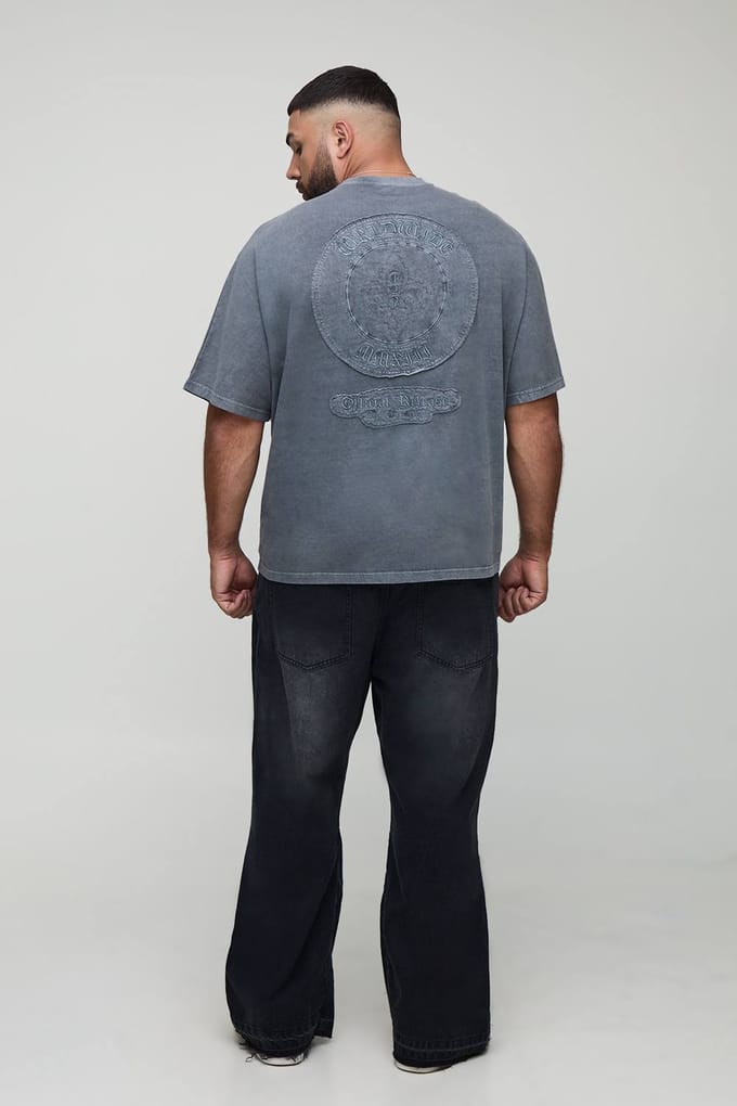 Plus Oversized Worldwide Gewassen Applique T-Shirt | Charcoal | Size 2XL