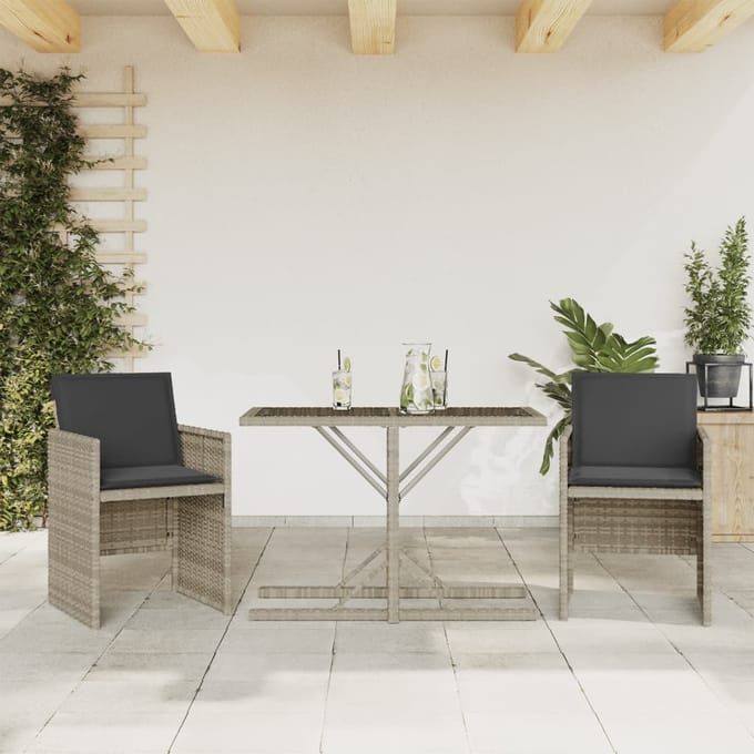 vidaXL - 3-delige - Bistroset - met - kussens - poly - rattan - lichtgrijs