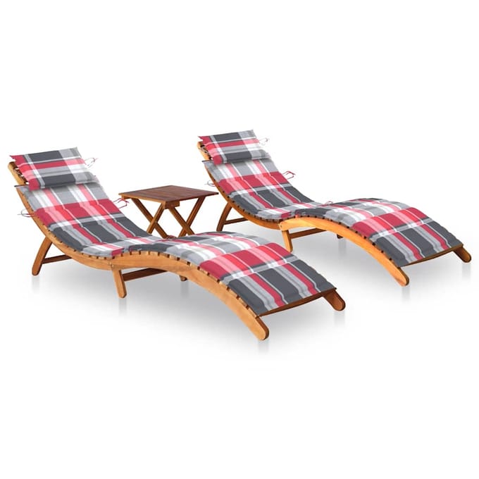 vidaXL - Ligbedden - 2 - st - met - tafel - en - kussens - massief - acaciahout