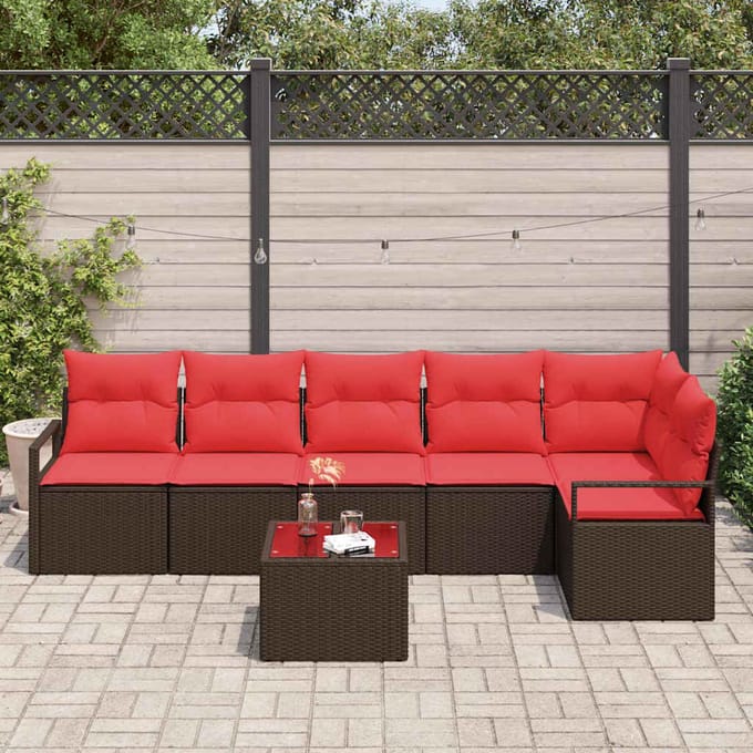 vidaXL - Tuinbank - Set - 7 - st - Bruin - en - Rood - poly - rattan