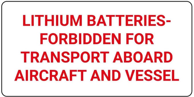 Lithium batteries forbidden sticker 100 x 50 mm