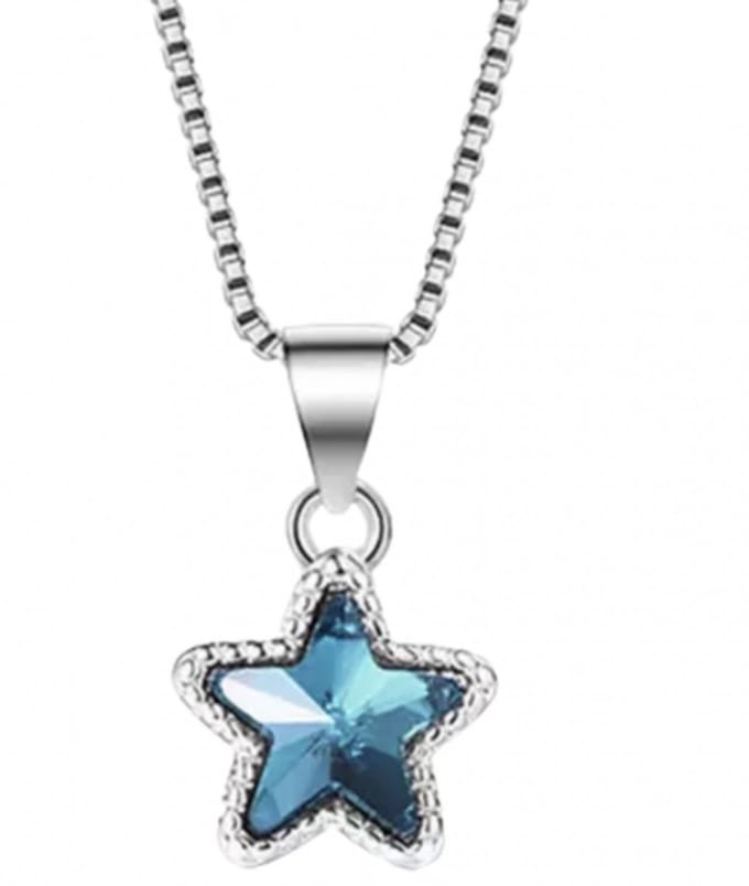 Ketting-Blauw-Ster-Zilverplating 45 cm- Charme Bijoux