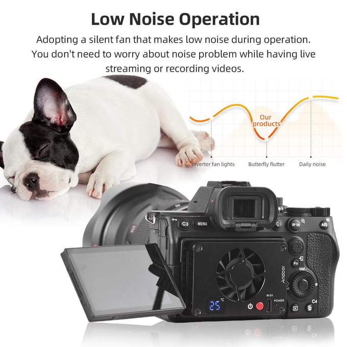 Andoer FS-04A Camera Koelventilator Extern Koelsysteem met Temperatuurinstelling OLED Display 4st zwart