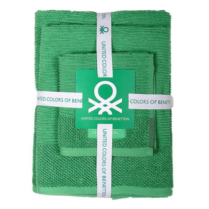 Serviettes de toilette - CASA BENETTON - Lot de 3 pièces - 100% coton - 450 g/m2 - Vert vert